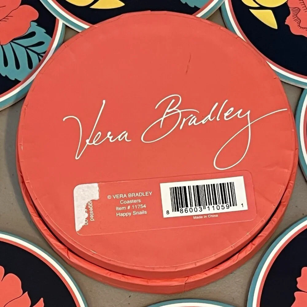 Vera Bradley Coasters Happy Snails Floral Set of‎ 8 Kawaii Tropic Theme